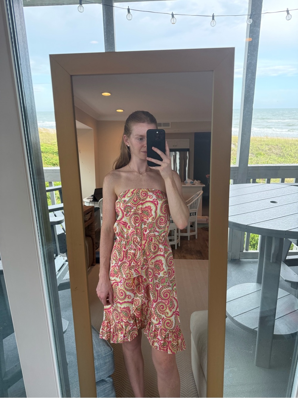 Strapless Paisley Print Summer Dress - Pink/Yellow/Green